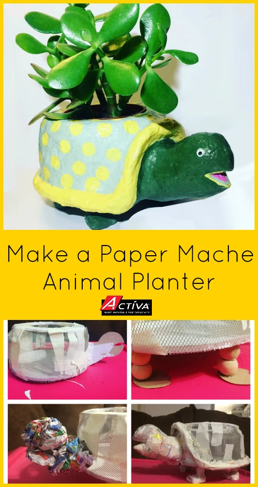 Love this! Learn how to make a paper mache turtle planter that will make you happy any time you see it! You can sculpt a turtle or any other animal you want! FastMache from ACTIVA Products makes it easy. #papermache #papiermache #diyplanters